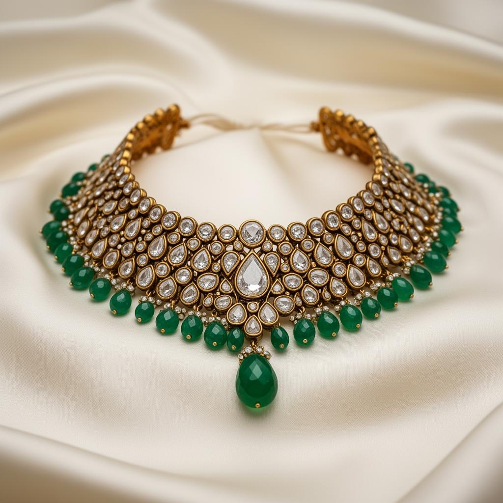 Mehrunisa Polki Emerald Choker
